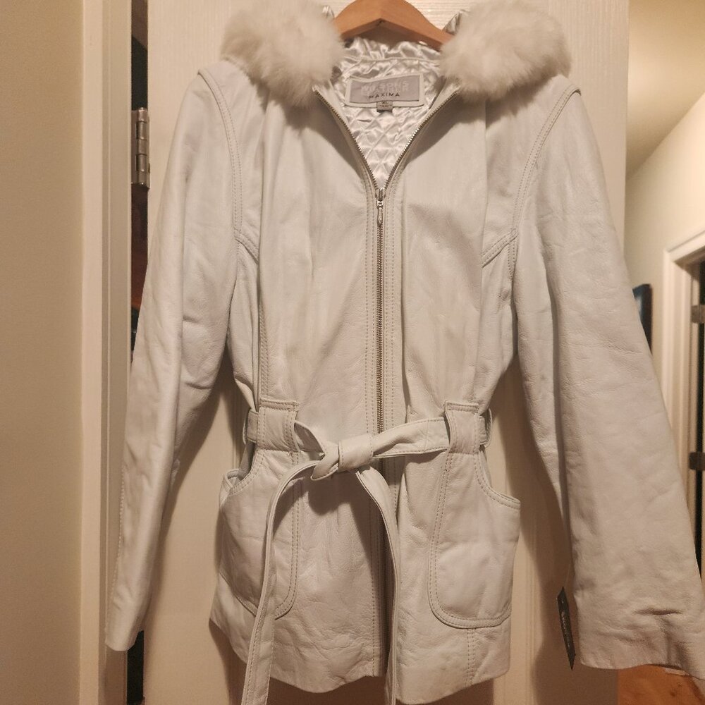 Wilson Leather Coat with Hood with Faux Fur Detailing